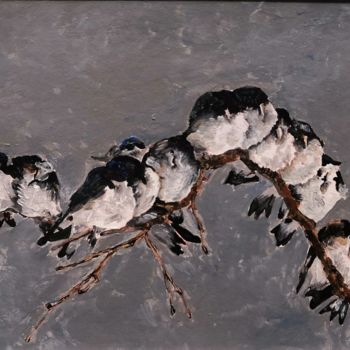 Картина под названием "Small birds on a br…" - Полина Щукина, Подлинное произведение искусства, Акрил