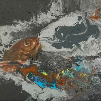 Картина под названием "Golden fish" - Polina Shibanova, Подлинное произведение искусства, Акрил Установлен на Деревянная рам…