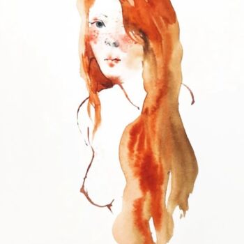 Drawing titled "Ginger" by Polina Shibanova, Original Artwork, Watercolor
