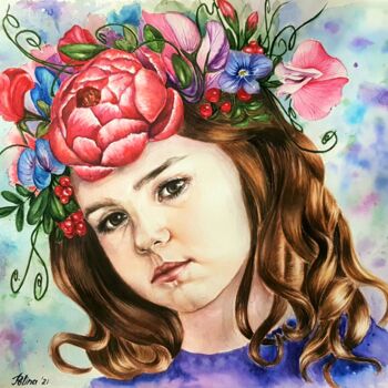 绘画 标题为“Flower fairy” 由Polina Turgunova, 原创艺术品, 水彩