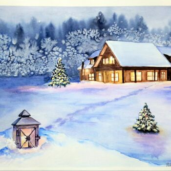 Painting titled "Winter Fairytale" by Polina Turgunova, Original Artwork, Watercolor