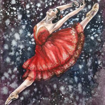 Peinture intitulée "Red Passion Dance" par Polina Turgunova, Œuvre d'art originale, Aquarelle