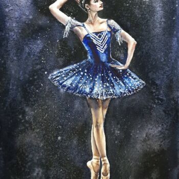 Schilderij getiteld "Blue Dancer" door Polina Turgunova, Origineel Kunstwerk, Aquarel