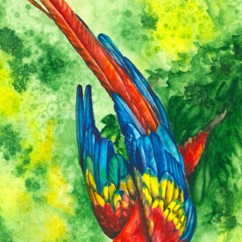 Peinture intitulée "Scarlet Macaw" par Polina Turgunova, Œuvre d'art originale, Aquarelle