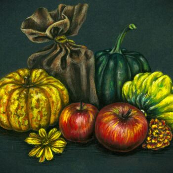 Drawing titled "Autumn Harvest" by Polina Turgunova, Original Artwork, Pastel