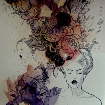 Painting titled "Azia" by Polina Andronova, Original Artwork, Ink