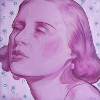 Painting titled "Pink lady" by Polina Kharlamova, Original Artwork, Oil Mounted on Wood Stretcher frame