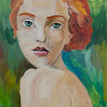 Pittura intitolato "Green color" da Polina Mukorina, Opera d'arte originale, Gouache