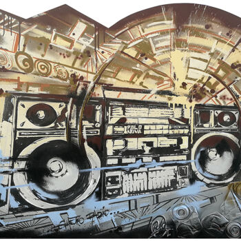 "ghettoradio" başlıklı Tablo Polonova tarafından, Orijinal sanat, Sprey boya Ahşap panel üzerine monte edilmiş