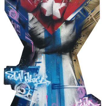 Peinture intitulée "stop blocus" par Polonova, Œuvre d'art originale, Bombe aérosol Monté sur Autre panneau rigide