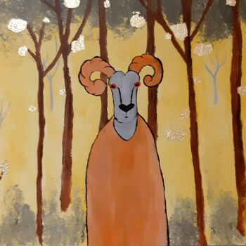 Painting titled "Ram in the magic fo…" by Poly, Original Artwork, Acrylic