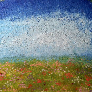 「Summer meadow (calm…」というタイトルの絵画 Polyによって, オリジナルのアートワーク, アクリル その他の剛性パネルにマウント