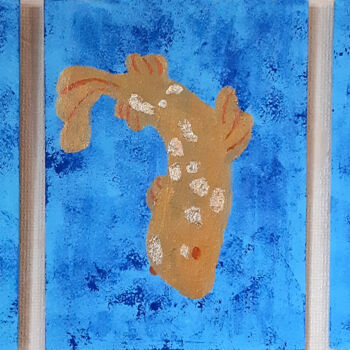 Painting titled "Golden fish (fish a…" by Poly, Original Artwork, Acrylic Mounted on Other rigid panel