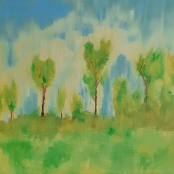 Painting titled "May landscape (acry…" by Poly, Original Artwork, Acrylic Mounted on Wood Stretcher frame