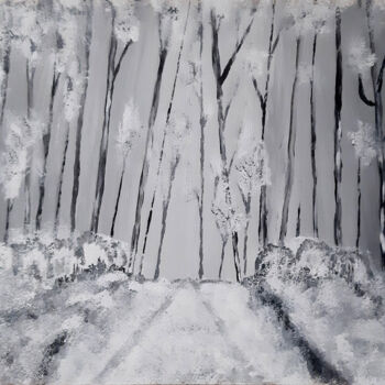 Malerei mit dem Titel "Road in winter fore…" von Poly, Original-Kunstwerk, Acryl Auf Keilrahmen aus Holz montiert