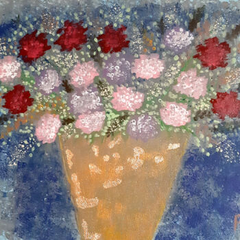 Painting titled "Vase with Flowers (…" by Poly, Original Artwork, Acrylic Mounted on Wood Stretcher frame
