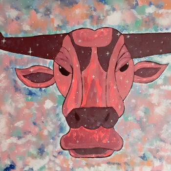 Painting titled "Starry bull (animal…" by Poly, Original Artwork, Acrylic Mounted on Other rigid panel