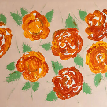 Painting titled "Shiny roses (large…" by Poly, Original Artwork, Acrylic Mounted on Other rigid panel