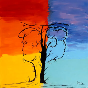 Картина под названием "He and she (above b…" - Poly, Подлинное произведение искусства, Акрил Установлен на Другая жесткая па…