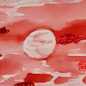 Painting titled "Crimson Sunset (red…" by Poly, Original Artwork, Watercolor Mounted on Cardboard