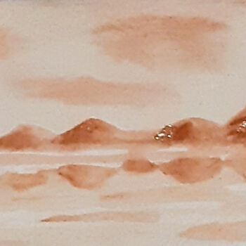 Painting titled "Gold mountains" by Poly, Original Artwork, Watercolor Mounted on Cardboard