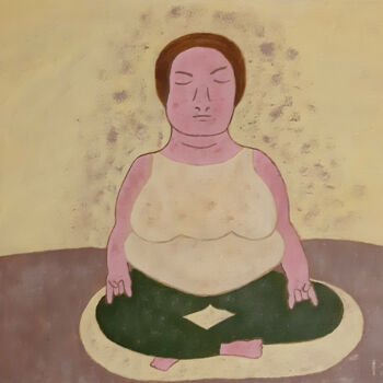Schilderij getiteld "Fat woman practices…" door Poly, Origineel Kunstwerk, Acryl Gemonteerd op Andere stijve panelen