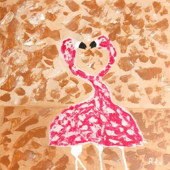 Peinture intitulée "Flamingos in love (…" par Poly, Œuvre d'art originale, Acrylique Monté sur Panneau de bois