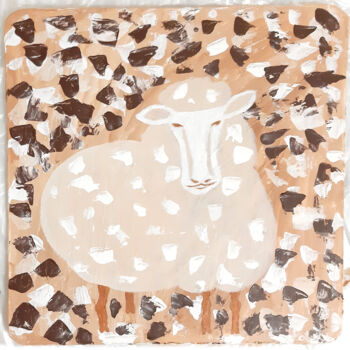 Painting titled "Sheep (canvas wall…" by Poly, Original Artwork, Acrylic Mounted on Wood Panel