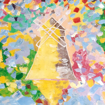Картина под названием "Mill (acrylic paint…" - Poly, Подлинное произведение искусства, Акрил Установлен на Деревянная рама д…