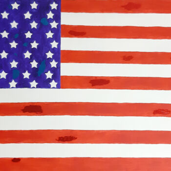Painting titled "Flag USA painting o…" by Poly, Original Artwork, Acrylic Mounted on Wood Panel