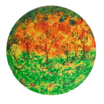 Painting titled "Spring landscape. E…" by Poly, Original Artwork, Wax Mounted on Wood Panel
