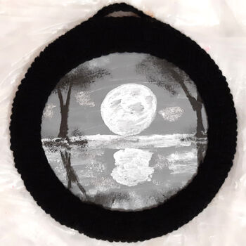 Painting titled "Full moon (round pa…" by Poly, Original Artwork, Acrylic Mounted on Wood Panel
