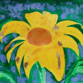 Peinture intitulée "Sunflower in the gr…" par Poly, Œuvre d'art originale, Acrylique