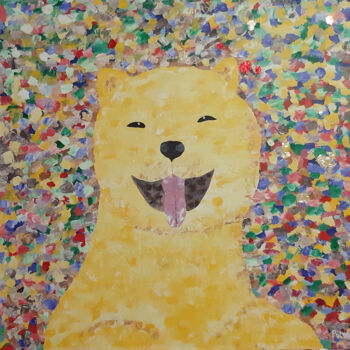 Peinture intitulée "Cheerful dog Shiba…" par Poly, Œuvre d'art originale, Acrylique