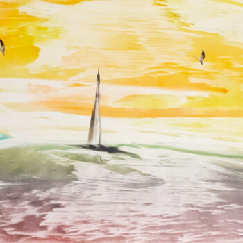 Ζωγραφική με τίτλο "Seascape (wax paint…" από Poly, Αυθεντικά έργα τέχνης, Κερί