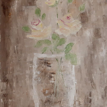 Painting titled "Flowers (original o…" by Poly, Original Artwork, Oil Mounted on Wood Panel