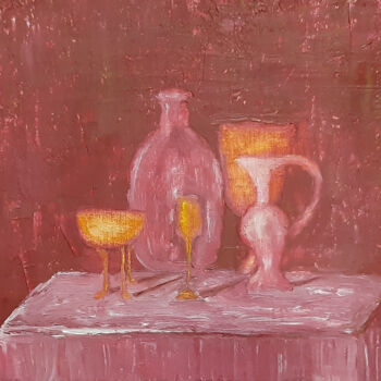 Painting titled "Evening still life…" by Poly, Original Artwork, Oil Mounted on Wood Panel