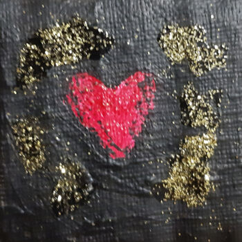 Painting titled "Heart (miniature pa…" by Poly, Original Artwork, Pigments Mounted on Cardboard