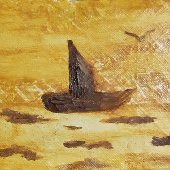 Pittura intitolato "Seascape with a sai…" da Poly, Opera d'arte originale, Olio Montato su Cartone