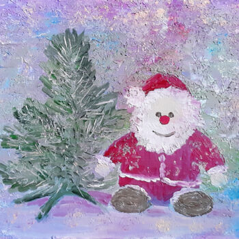 Painting titled "Merry Christmas (ho…" by Poly, Original Artwork, Oil Mounted on Wood Panel