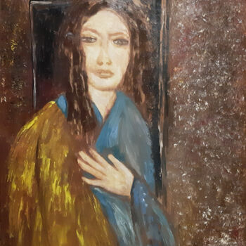 Painting titled "Ukrainian woman" by Poly, Original Artwork, Oil Mounted on Wood Panel