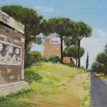 Painting titled "La Via Appia antica…" by Ernesto Ponsiglione, Original Artwork, Oil