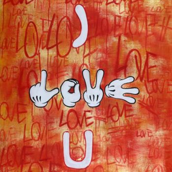 Schilderij getiteld "I LOVE U" door Benjamin Popaz, Origineel Kunstwerk, Olie