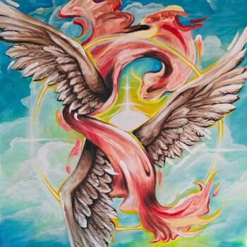 Pittura intitolato "Sky creature" da Popescu Denisa, Opera d'arte originale, Acrilico