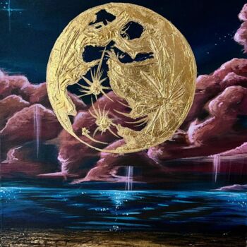 Painting titled "Golden moon" by Popescu Denisa, Original Artwork, Acrylic
