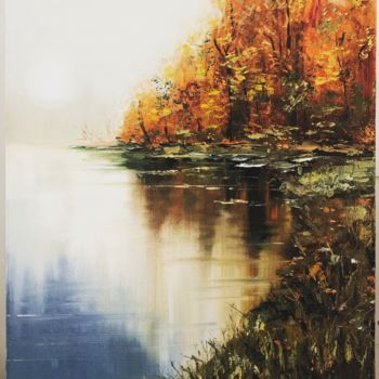 Картина под названием "Осень на лесном озе…" - Elena Popova, Подлинное произведение искусства, Масло