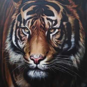 Schilderij getiteld "Tiger" door Popova Josephine, Origineel Kunstwerk, Olie