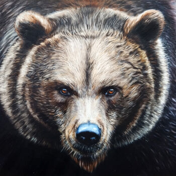 Painting titled "A bear." by Popova Josephine, Original Artwork, Oil