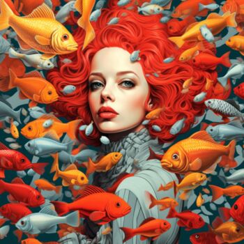 Painting titled "FISH WOMAN" by Poptonicart, Original Artwork, Photo Montage