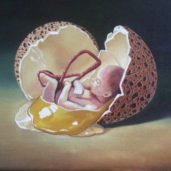 Malerei mit dem Titel "Fetus" von Pedro Portela, Original-Kunstwerk, Öl